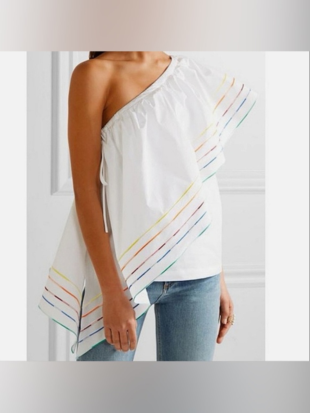 Rosie Assoulin White Elastic Off-Shoulder Top